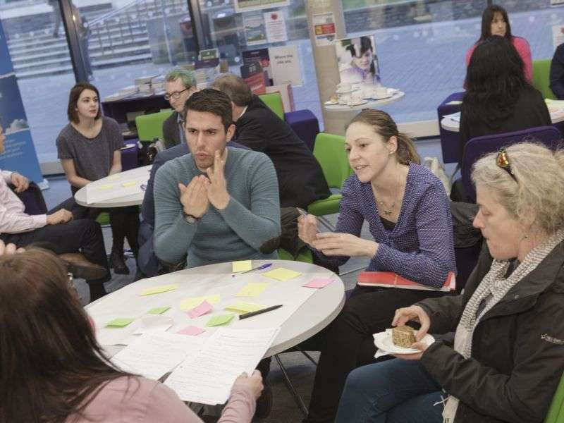 People learning sign language